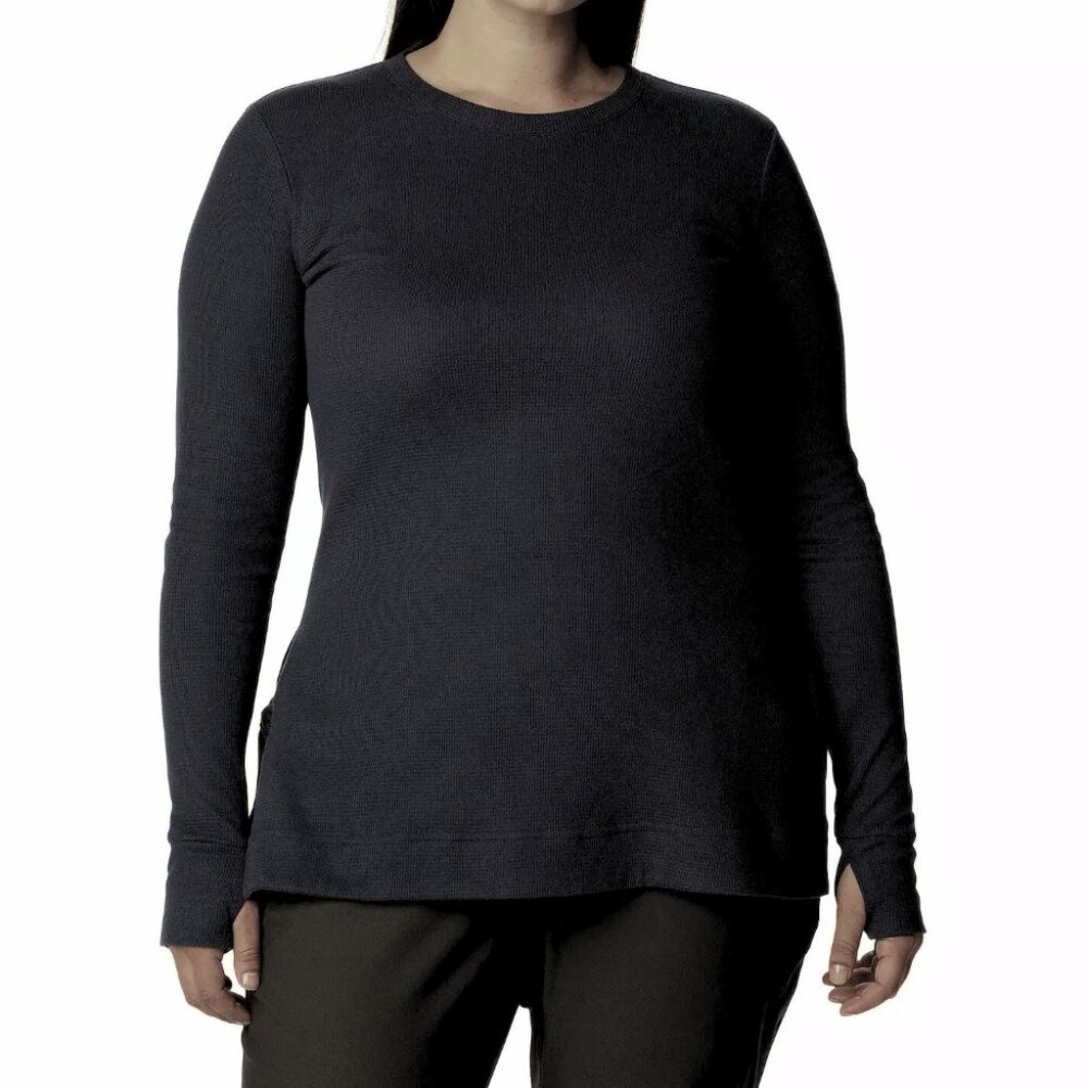 Columbia Black Holly Hideaway Waffle Weave Long-Sleeve Thumb Shirt Tunic Top 1X - Picture 2 of 9